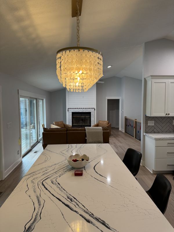 Custom Kitchen — Marble Waterfall Island